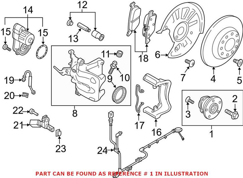 VW Wheel Bearing and Hub Assembly - Rear 8V0598625C